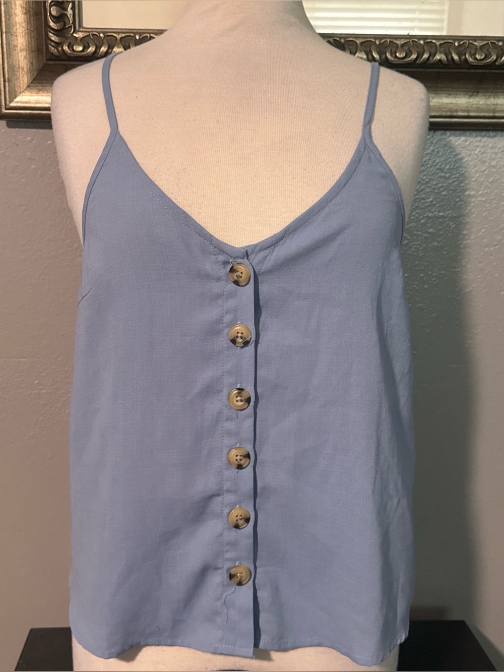 Source Unknown Light Blue Button-Down Spaghetti Strap Cami